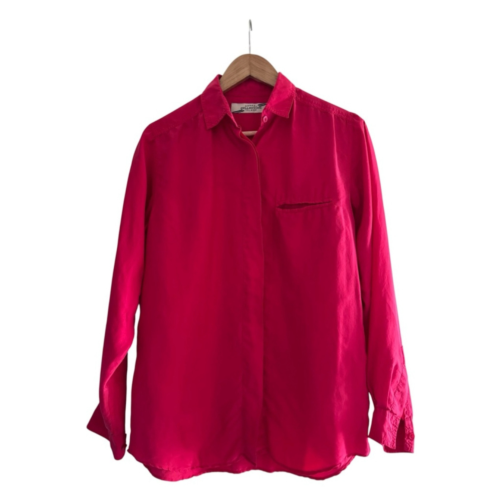 Silk Button Blouse Red Minimalist Classic Lightweight Top